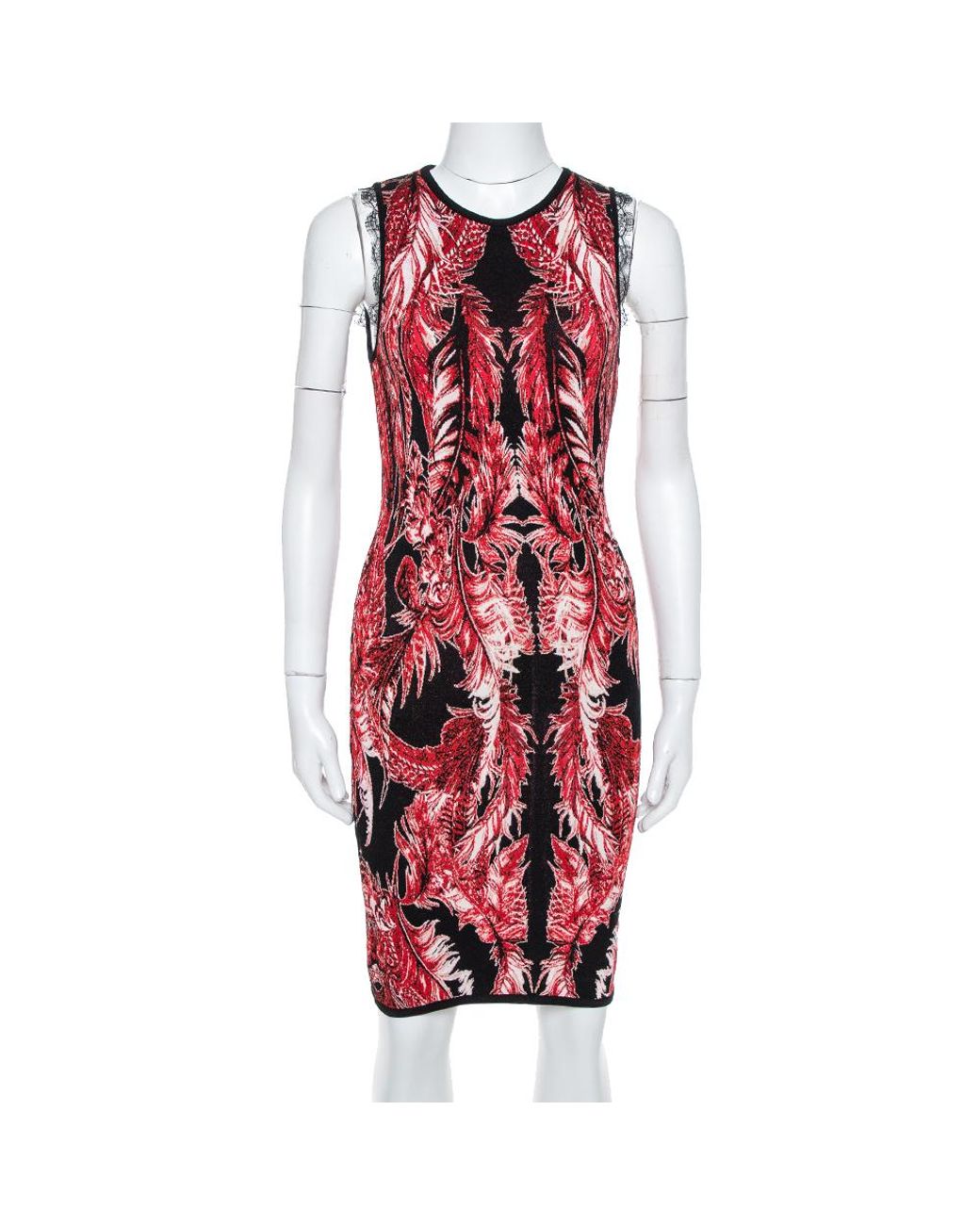 Roberto Cavalli Red Floral Jacquard Knit Fitted Dress - Lyst