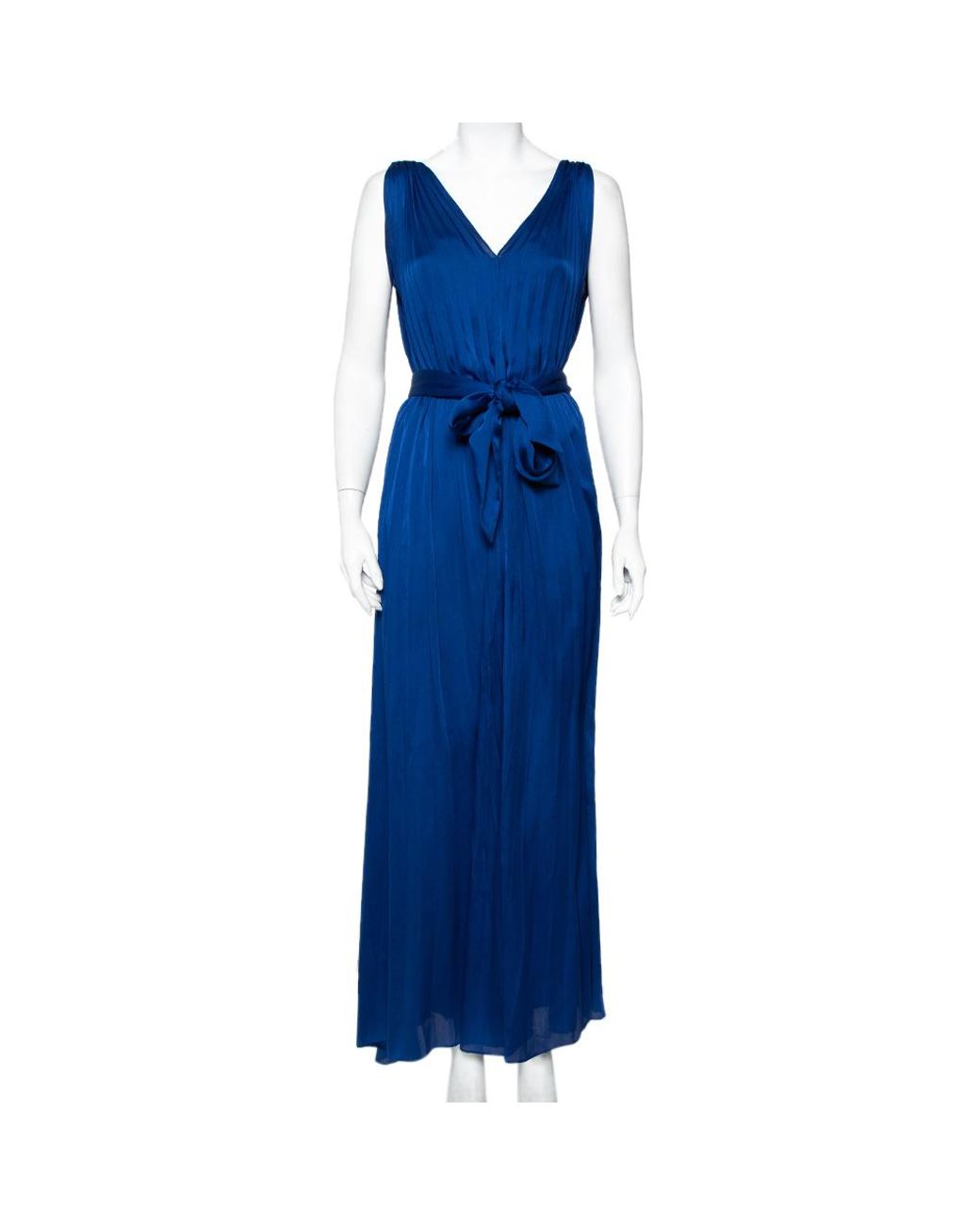 Carolina Herrera Ch Royal Blue Satin Pleated Sleeveless Maxi Dress Lyst