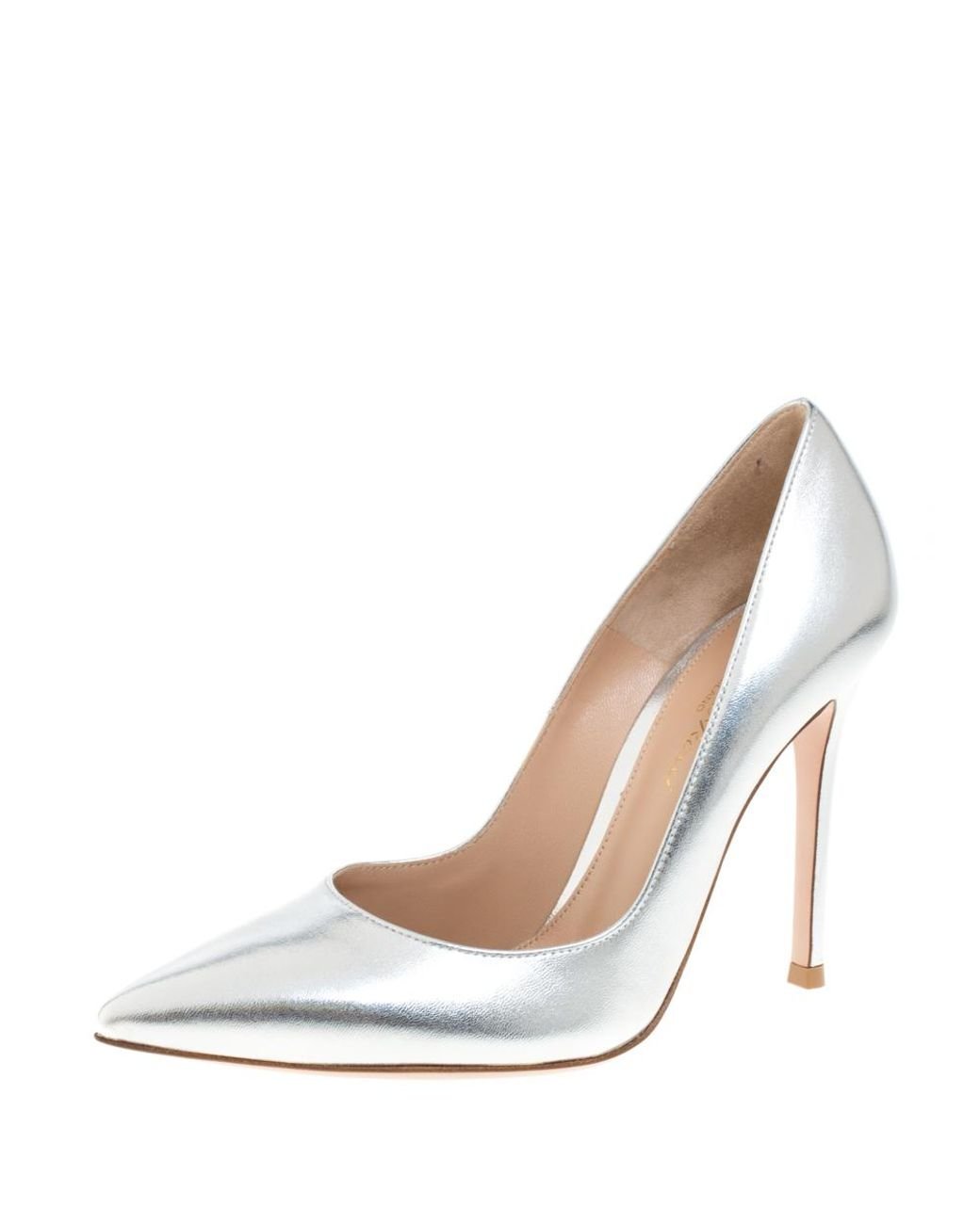 Gianvito Rossi Silver Leather Pointed Pumps in Metallic - Lyst