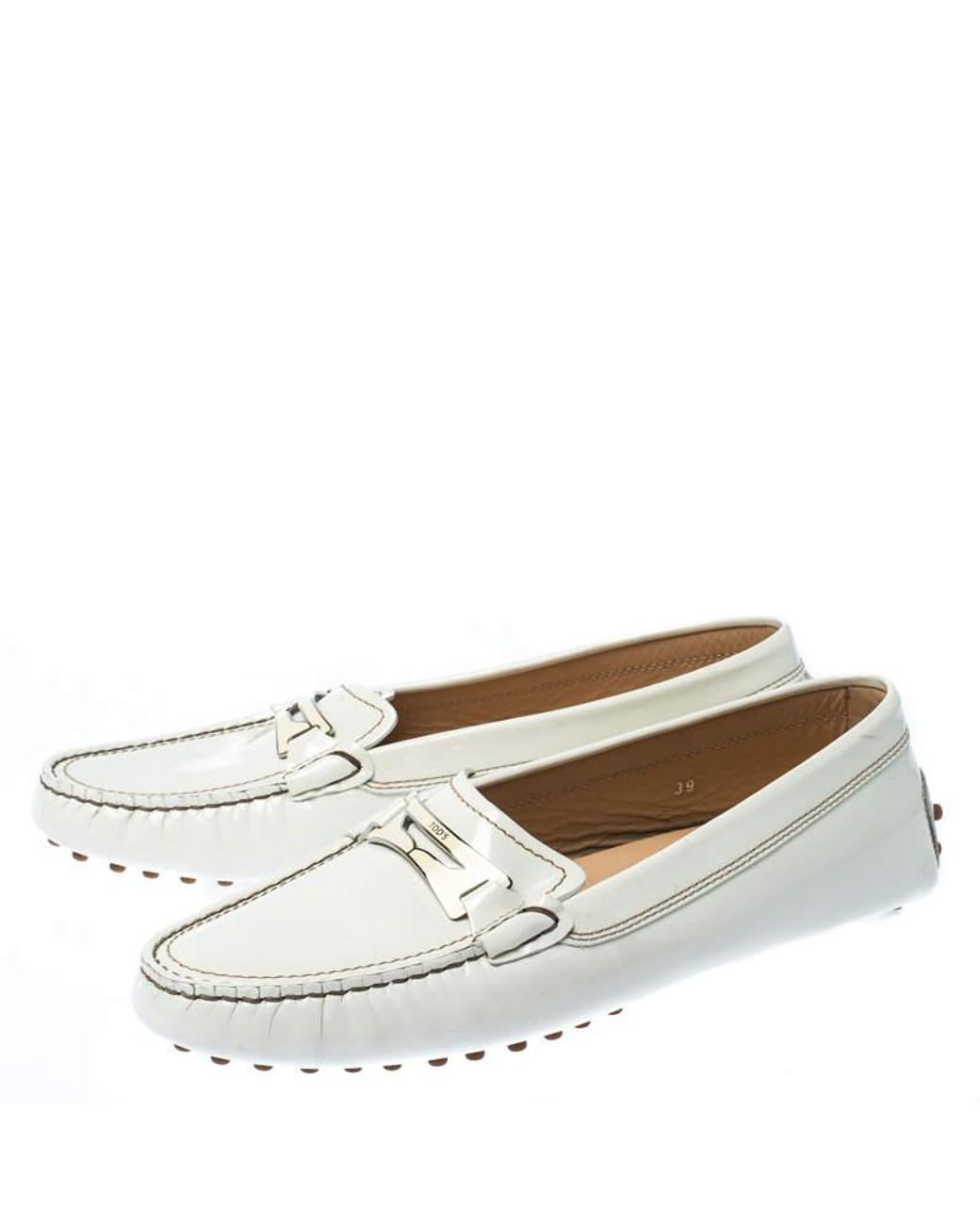 Tod's White Patent Leather Penny Loafers Size 39 - Lyst