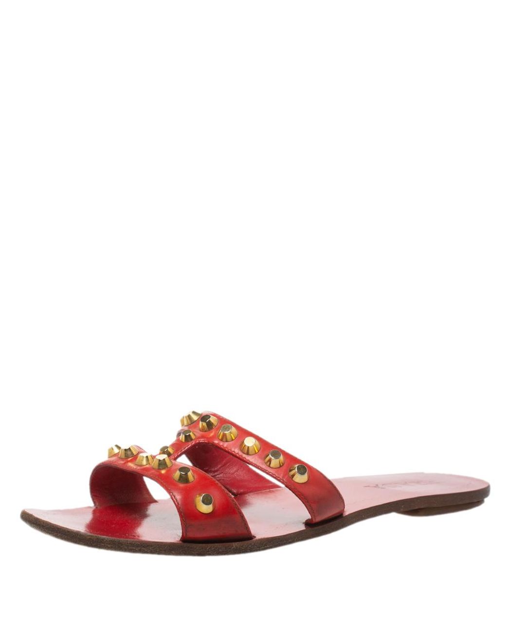 Prada Red Patent Leather Studded Flat Slides Lyst