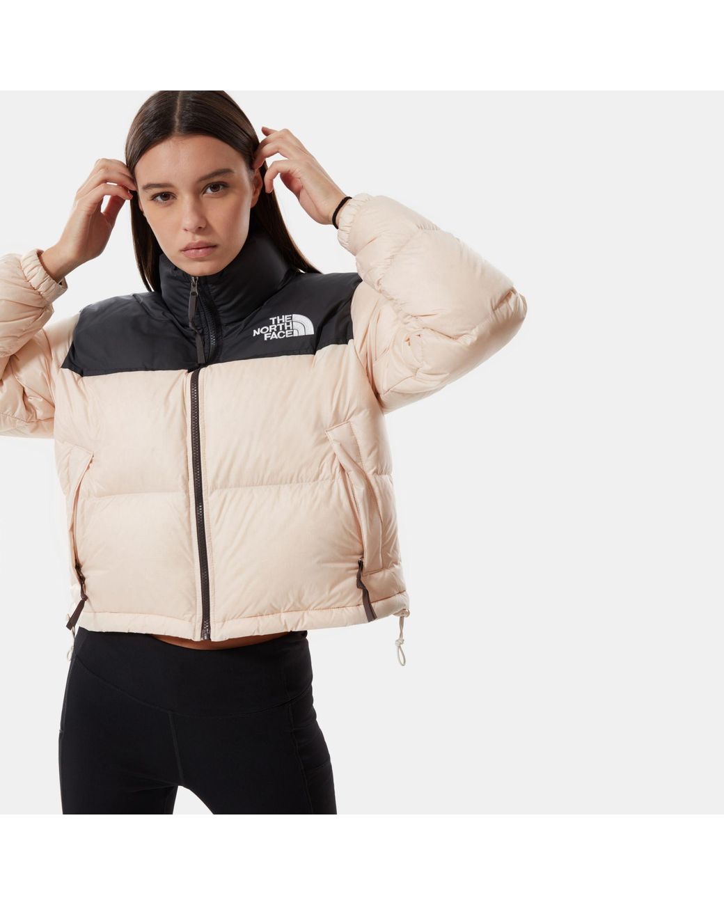 The North Face Nuptse Cropped Jacket in Pink | Lyst UK