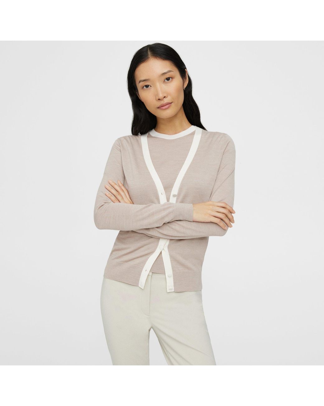 Theory V-neck Cardigan In Regal Wool in Natural | Lyst
