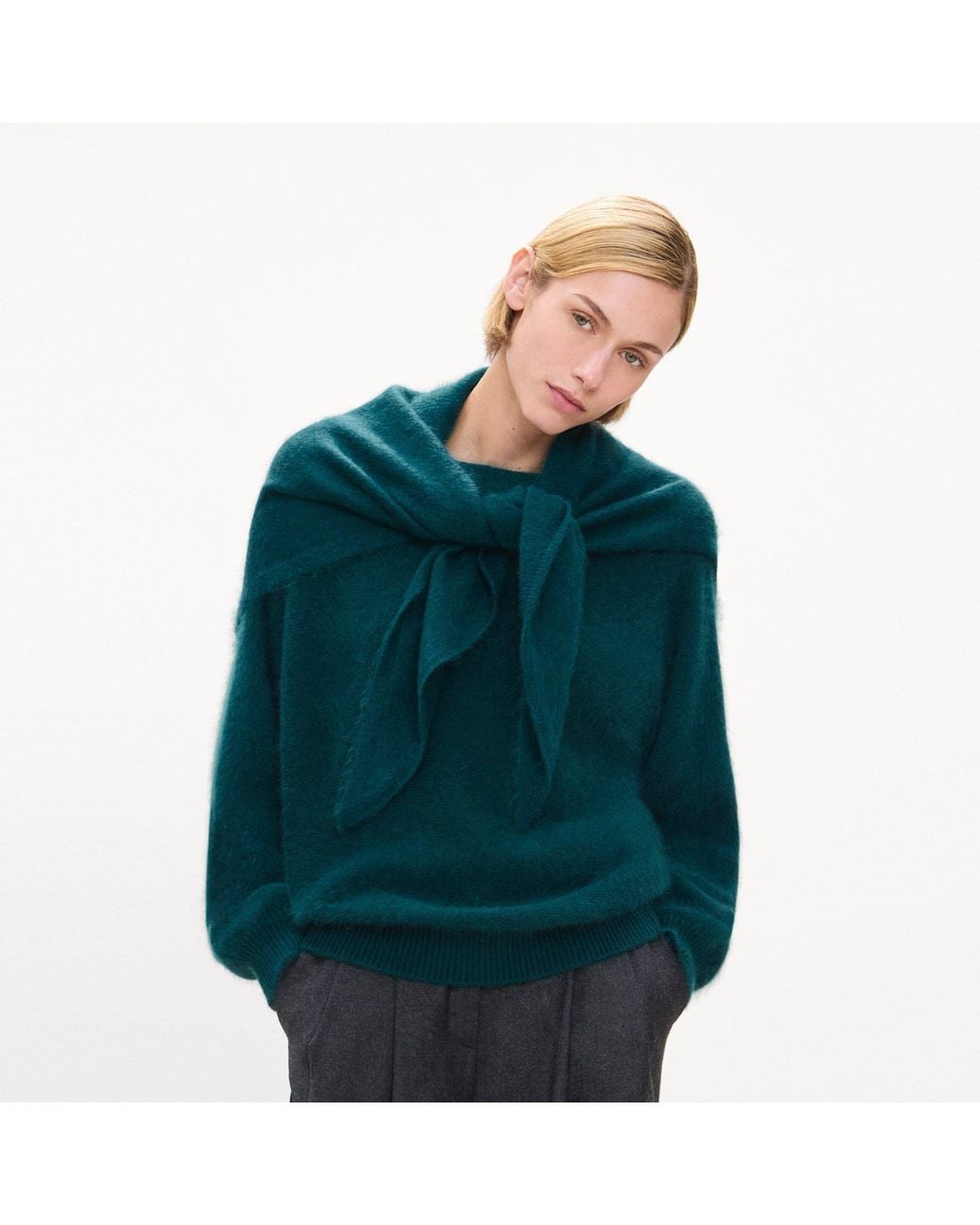 Theory Green Brushed Triangle Scarf
