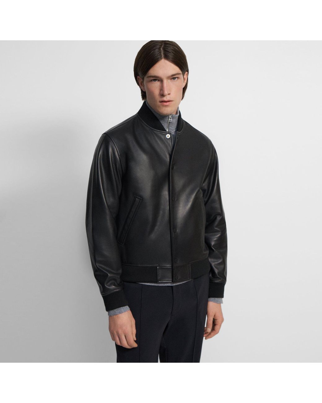 Theory Varsity Jacket In Leather in Black for Men | Lyst