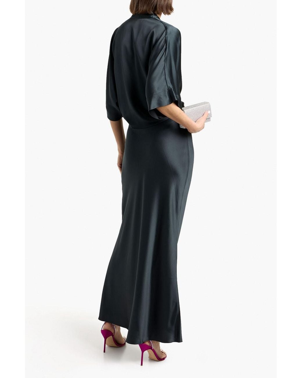 The Sei Black Tie-Front Silk-Satin Top