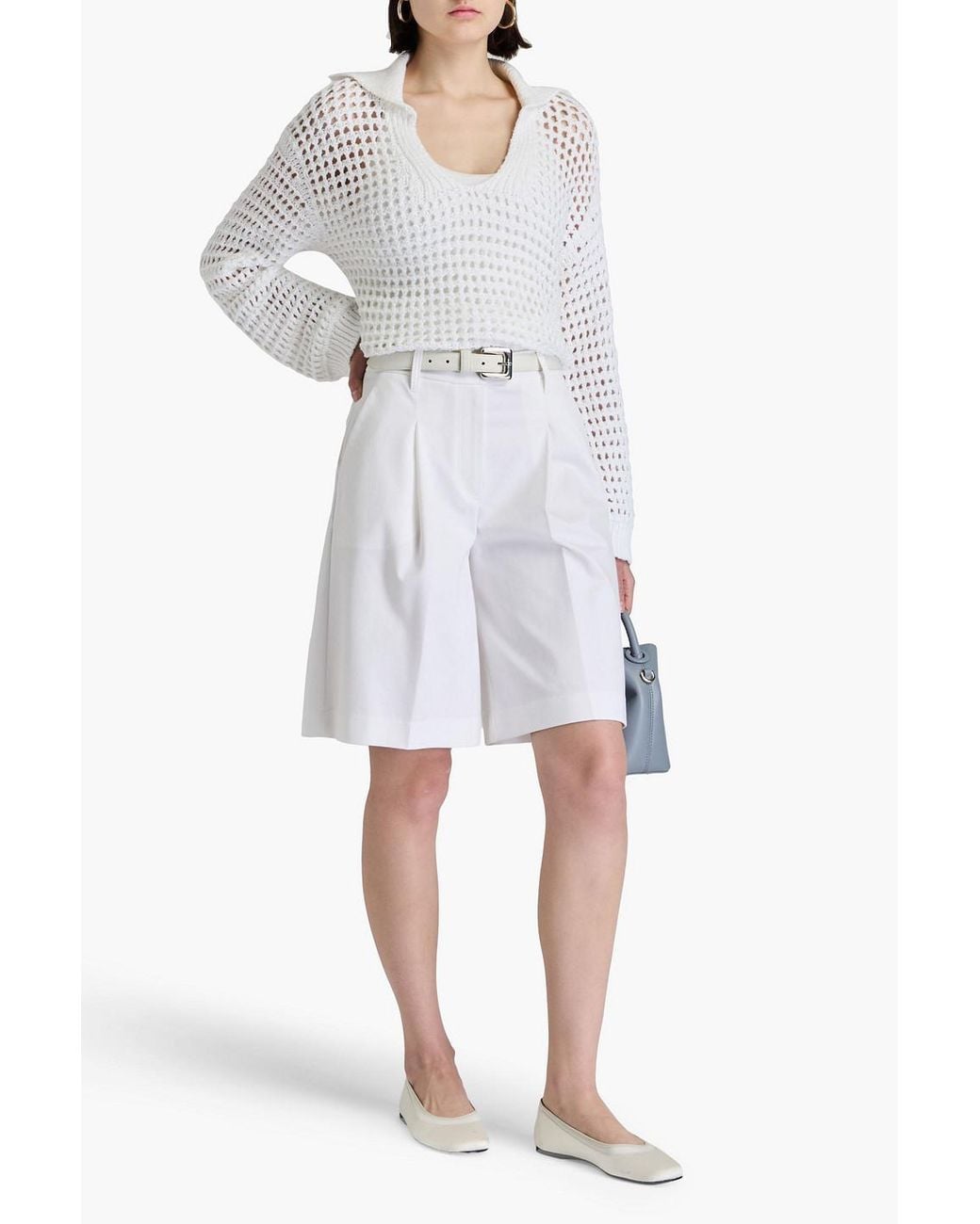 NAADAM White Pointelle-knit Cotton Polo Sweater