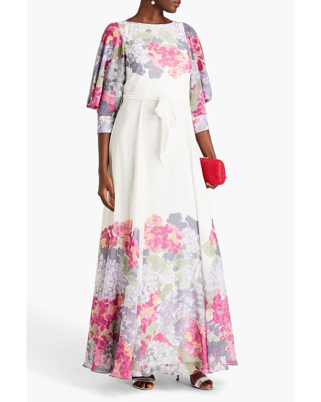 Mikael Aghal Floral print Chiffon Maxi Dress in Pink Lyst UK
