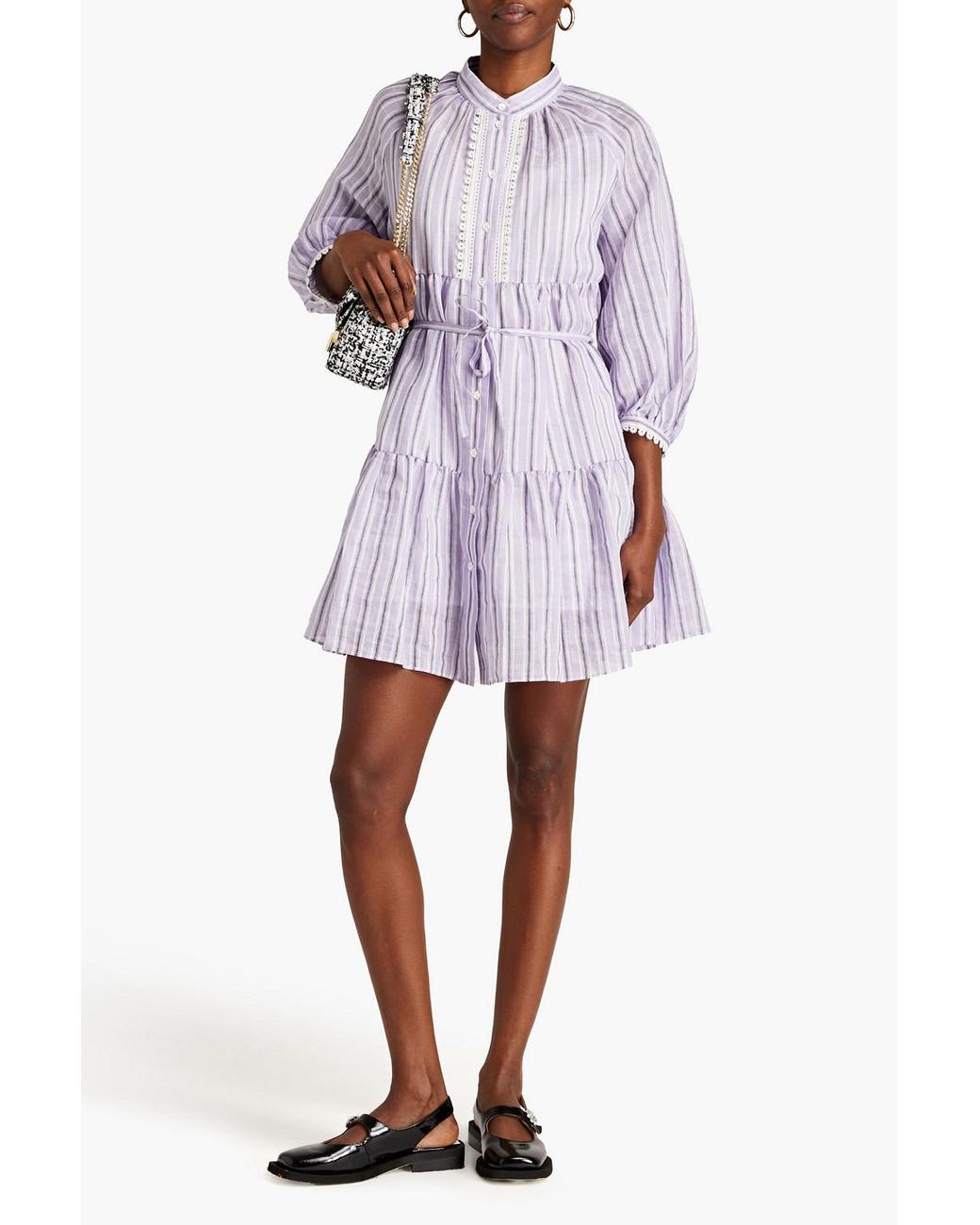 Belted striped dress discount