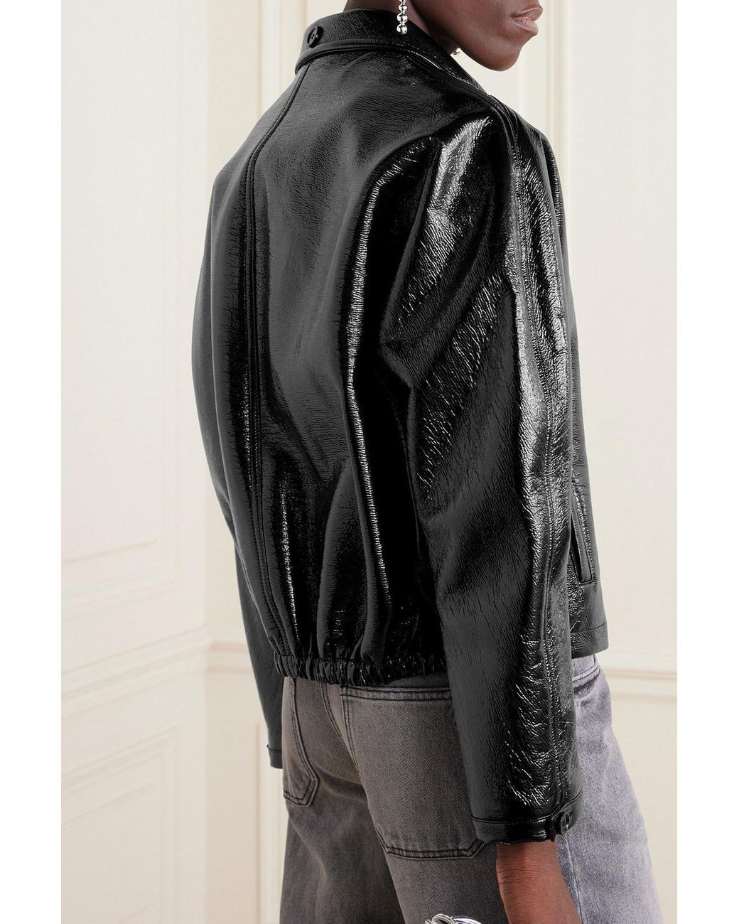 Courreges Cotton blend Vinyl Bomber Jacket in Black Lyst