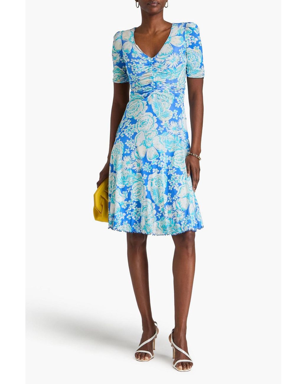 Diane von Furstenberg Koren Reversible Ruched Floral-Print Mesh Dress in  Blue | Lyst
