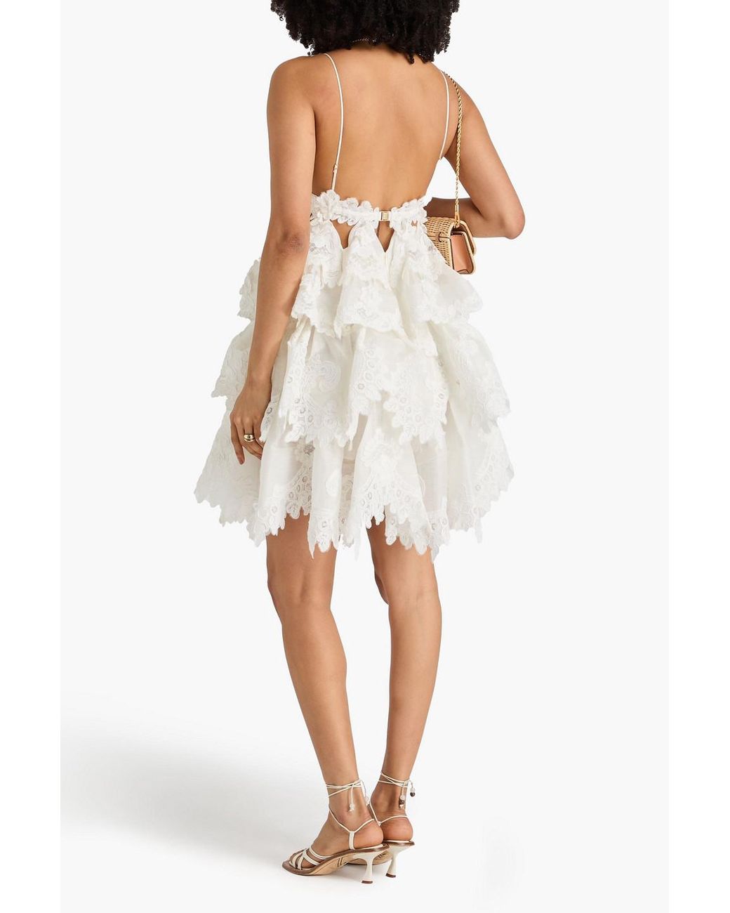 Zimmermann White Tiered Lace-Trimmed Linen And Silk-Blend Gauze Mini Dress