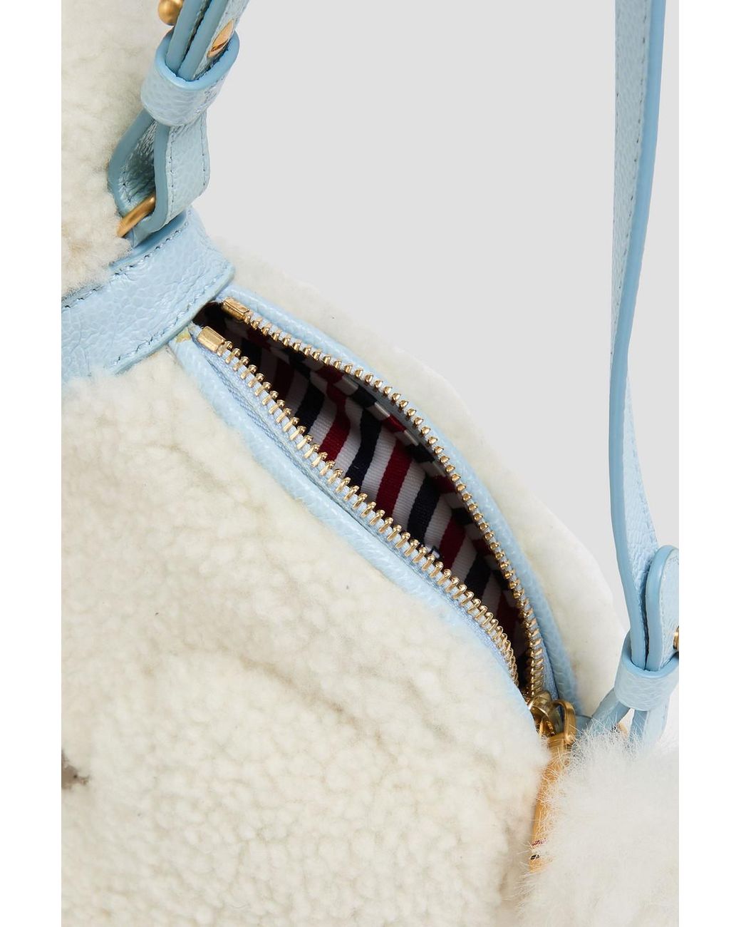 Thom Browne White Rabbit Small Leather-Trimmed Shearling Cross-Body Bag