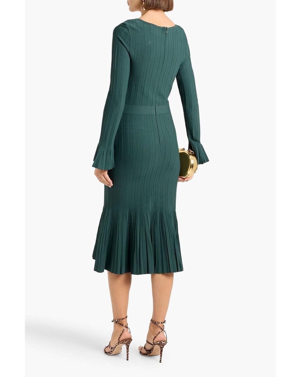Herv Lger Alena Ruffled Bandage Midi Dress in Green | Lyst Herv Lger Alena Ruffled Bandage Midi Dress in Green | Lyst