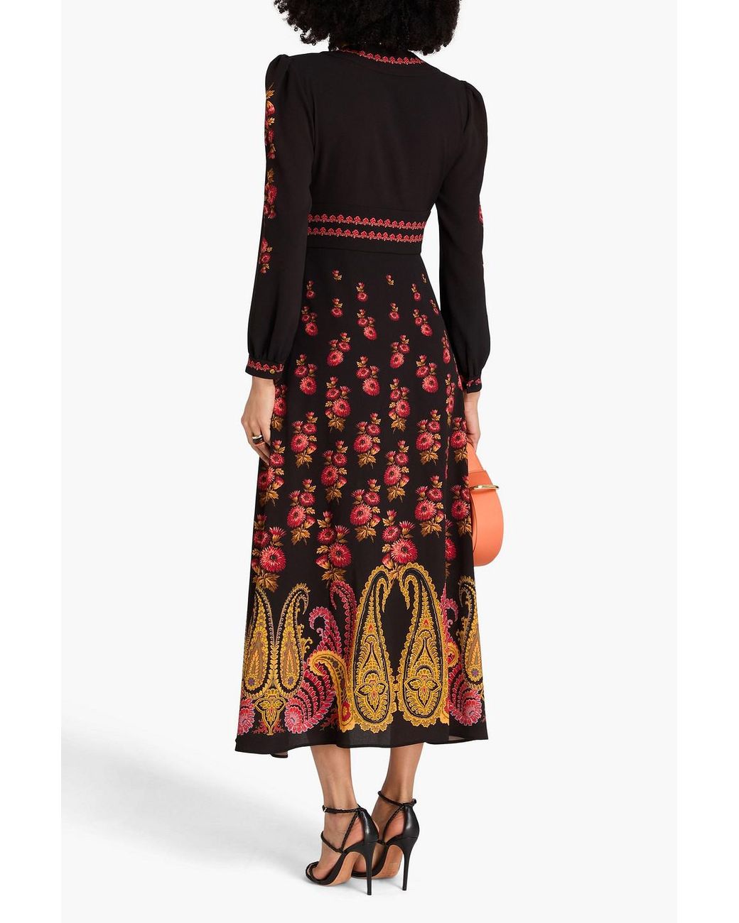 Etro Black Paisley-print Crepe Midi Dress