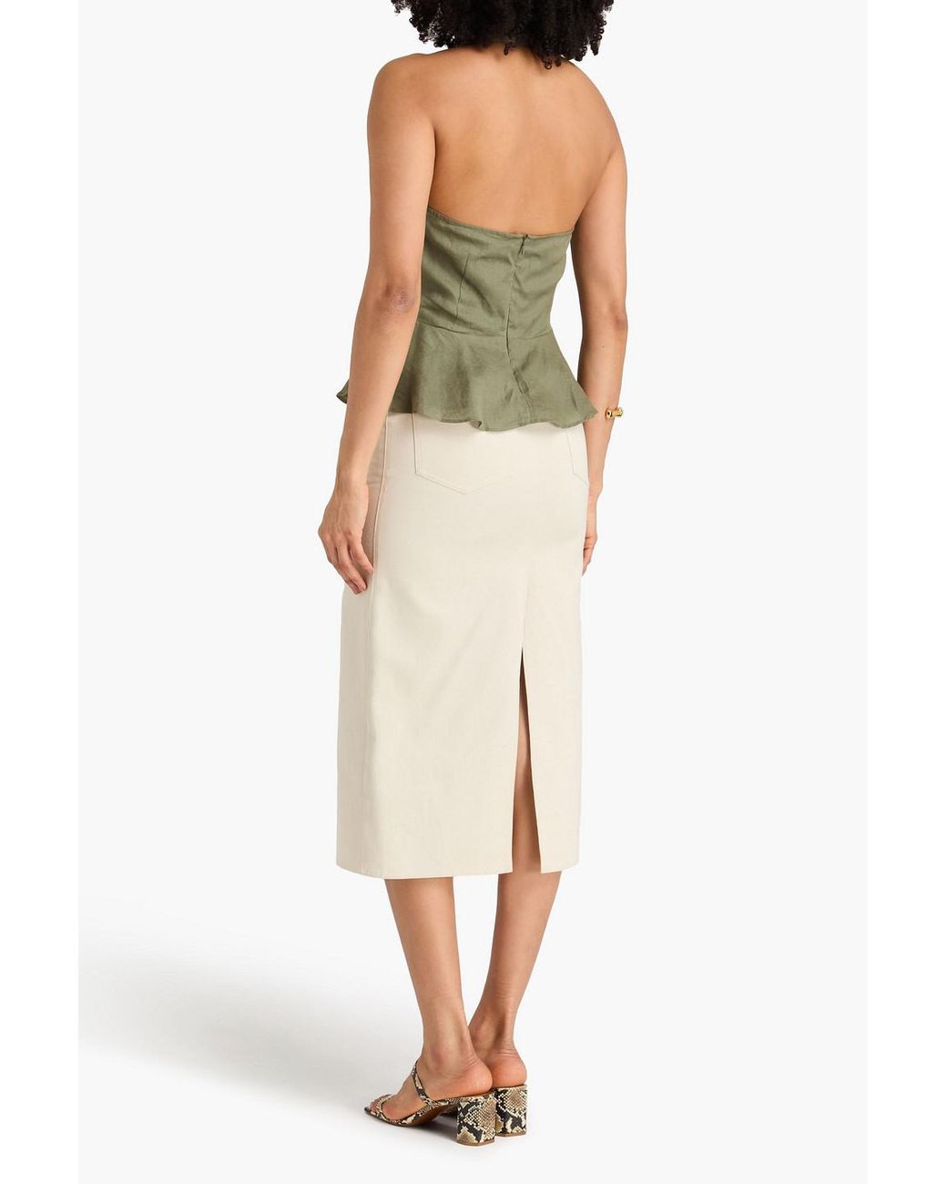 Veronica Beard Green Lancaster Linen Peplum Halterneck Top