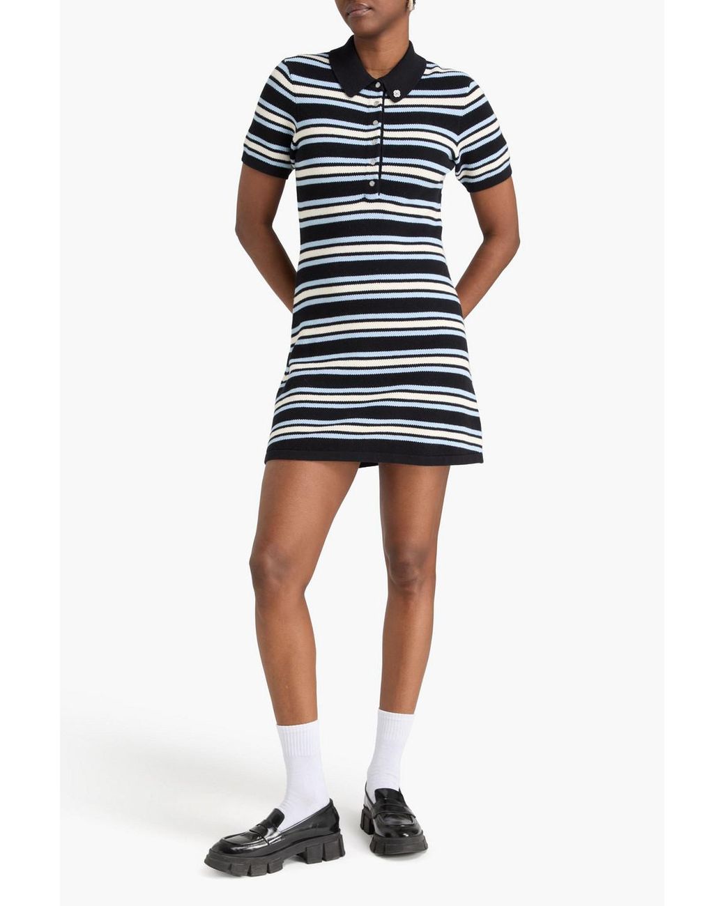 Maje Striped Cotton-Blend Mini Shirt Dress in Black | Lyst UK