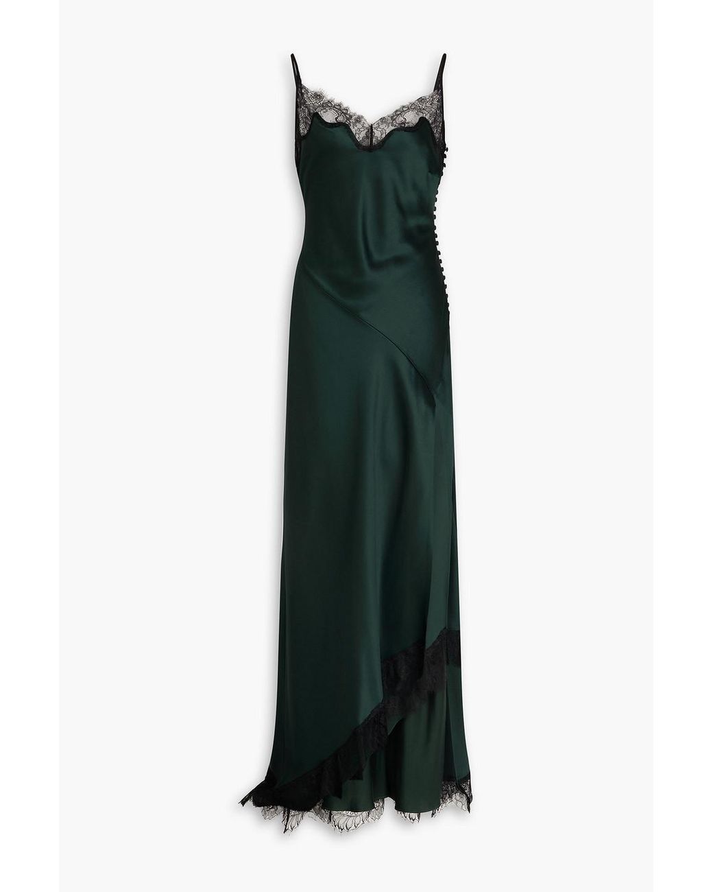 Nicholas Sage Lace-trimmed Satin Maxi Slip Dress in Green | Lyst Nicholas Sage Lace-trimmed Satin Maxi Slip Dress in Green | Lyst