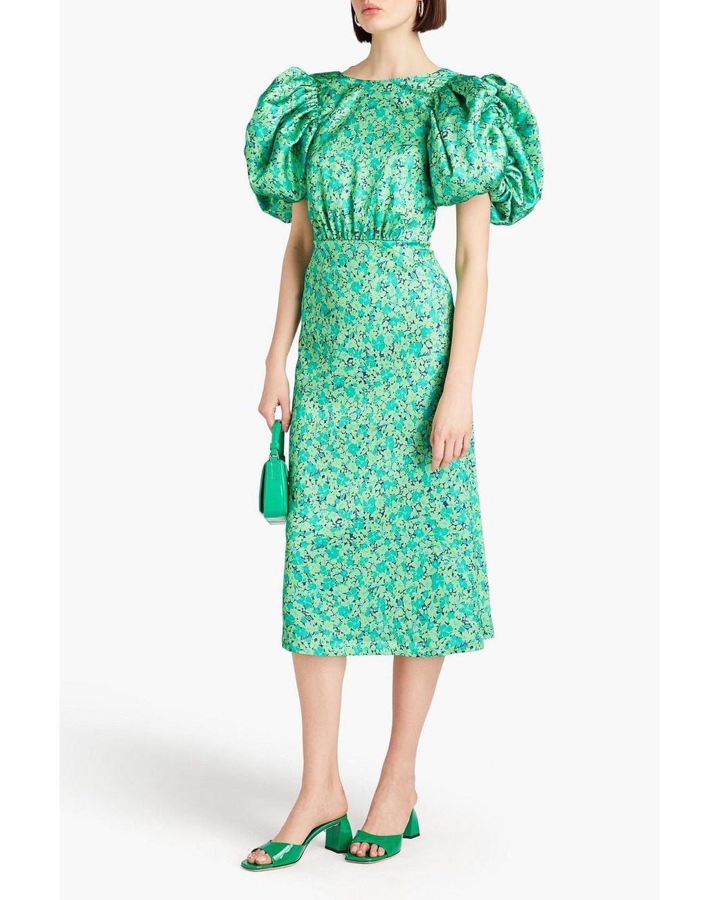 ROTATE BIRGER CHRISTENSEN Floral-Print Satin Midi-Dress in Green | Lyst