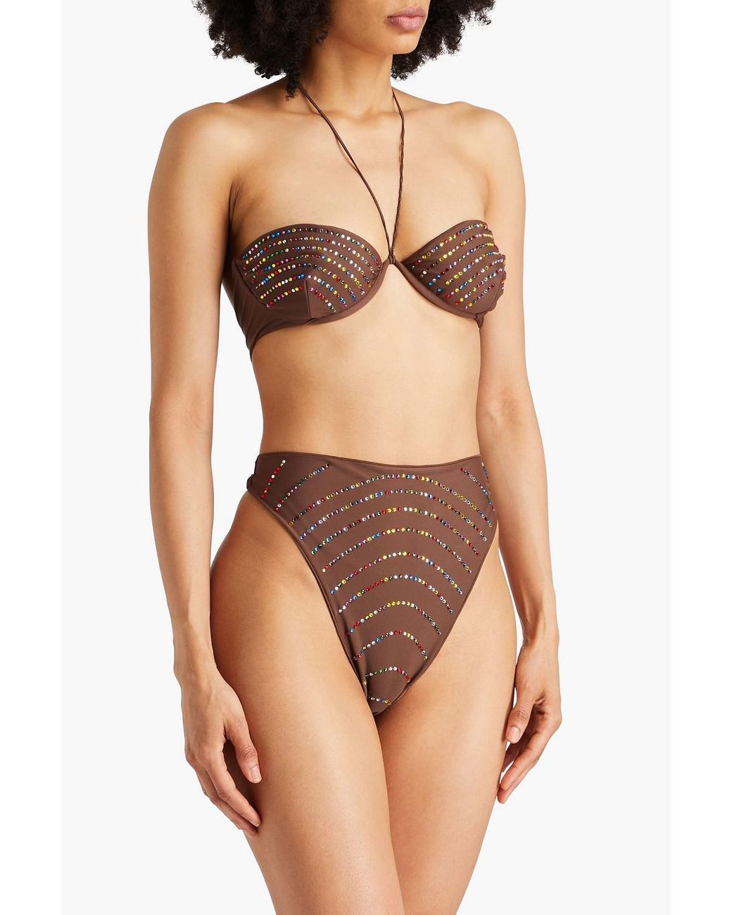 Oséree Gem Crystal-embellished Halterneck Bikini in Brown