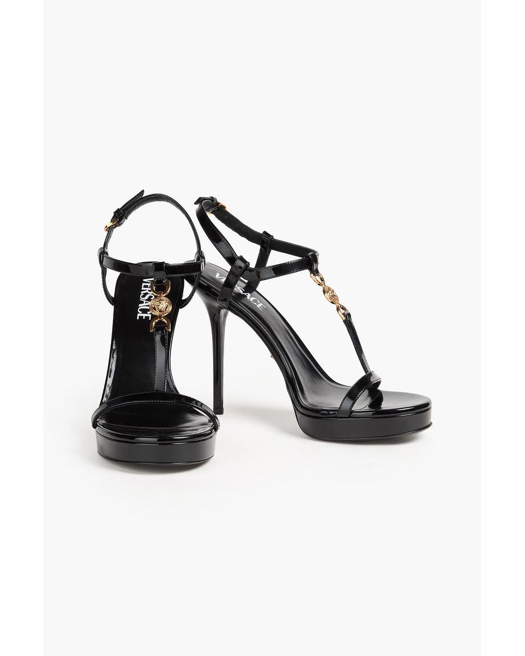 Versace White Medusa Embellished Patent-Leather Sandals