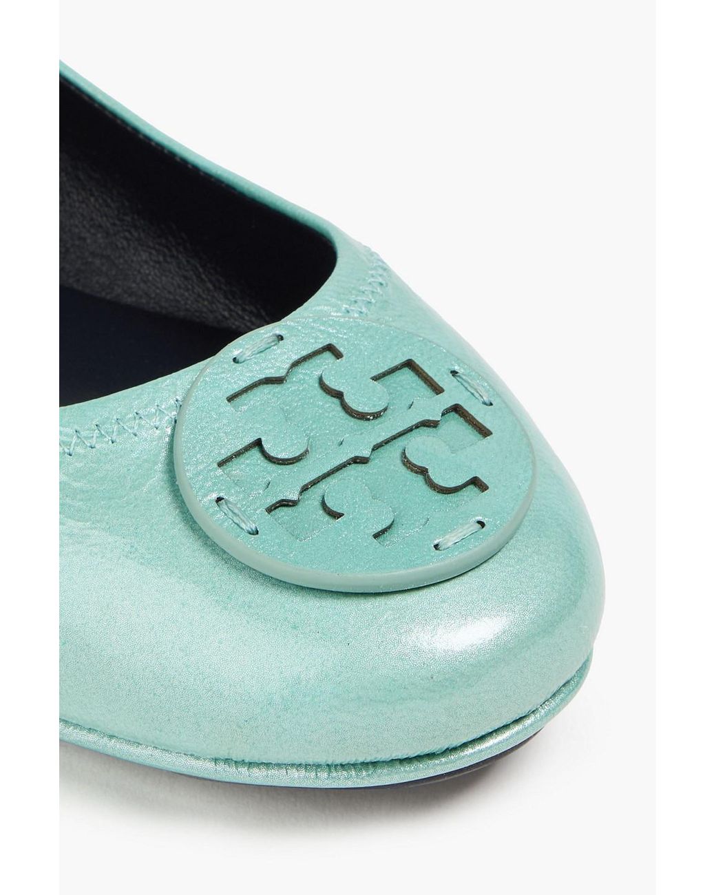 Tory Burch Green Minnie Embellished Patent-leather Ballet Flats