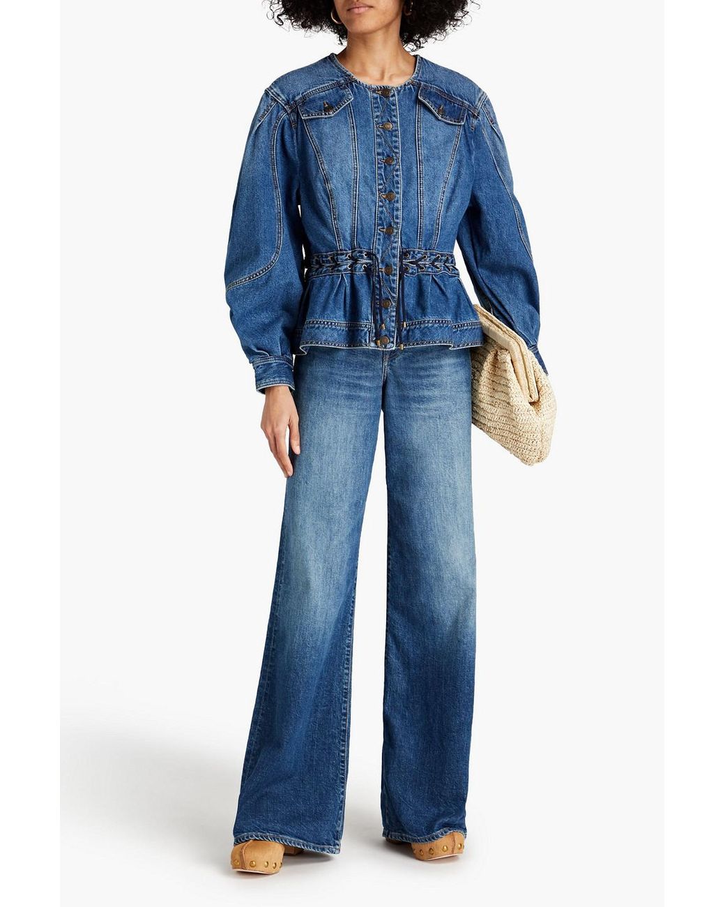 Kemmi pale blue shop jacquard lace cropped jacket