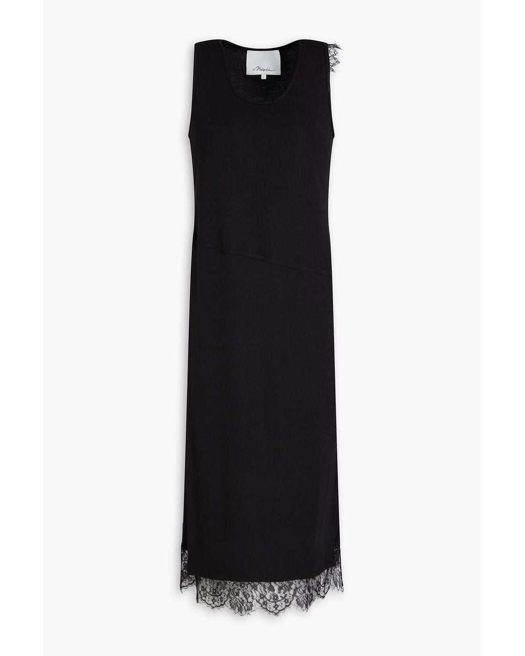 3.1 Phillip Lim Lace-Trimmed Crepe And Ribbed Jersey Midi Dress in Black |  Lyst