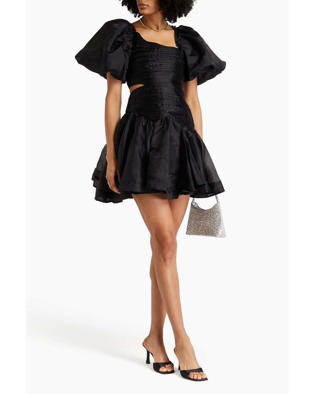 Aje. Joan Asymmetric Pintucked Organza Mini Dress in Black | Lyst