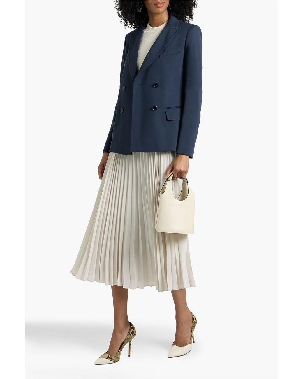 Weekend by Maxmara Blue Gueli Double-Breasted Cotton-Blend Jersey Blazer