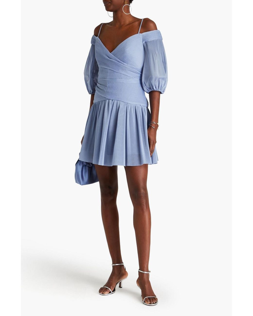 zimmermann pleated off shoulder mini dress Zimmermann Cold-shoulder Pliss-organza Mini Dress in Blue