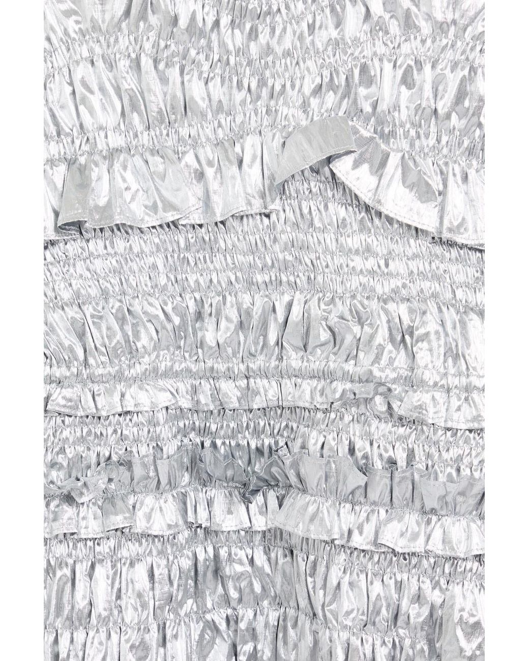 CECILIE BAHNSEN White Oona Shirred Lamé Mini Dress