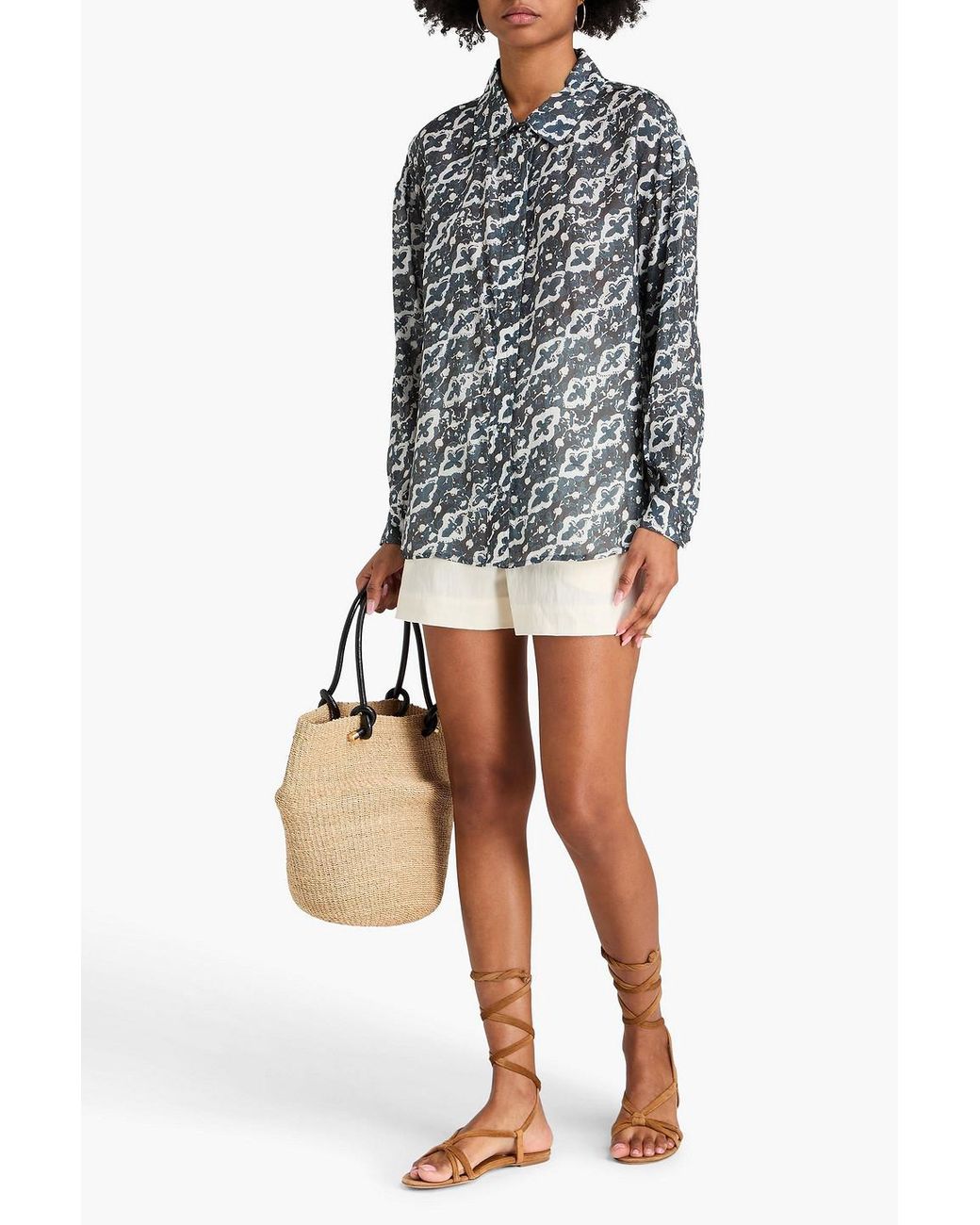 HANNAH Gray Stevie Printed Silk-chiffon Shirt