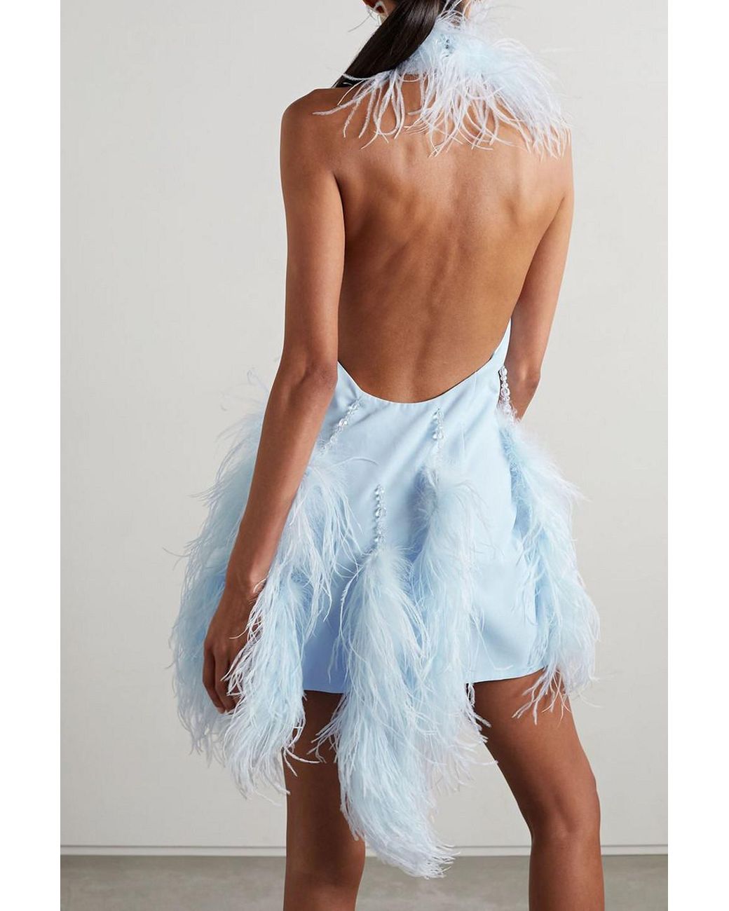 The Attico Josephine Feather And Bead-embellished Crepe Halterneck Mini  Dress in Blue | Lyst UK
