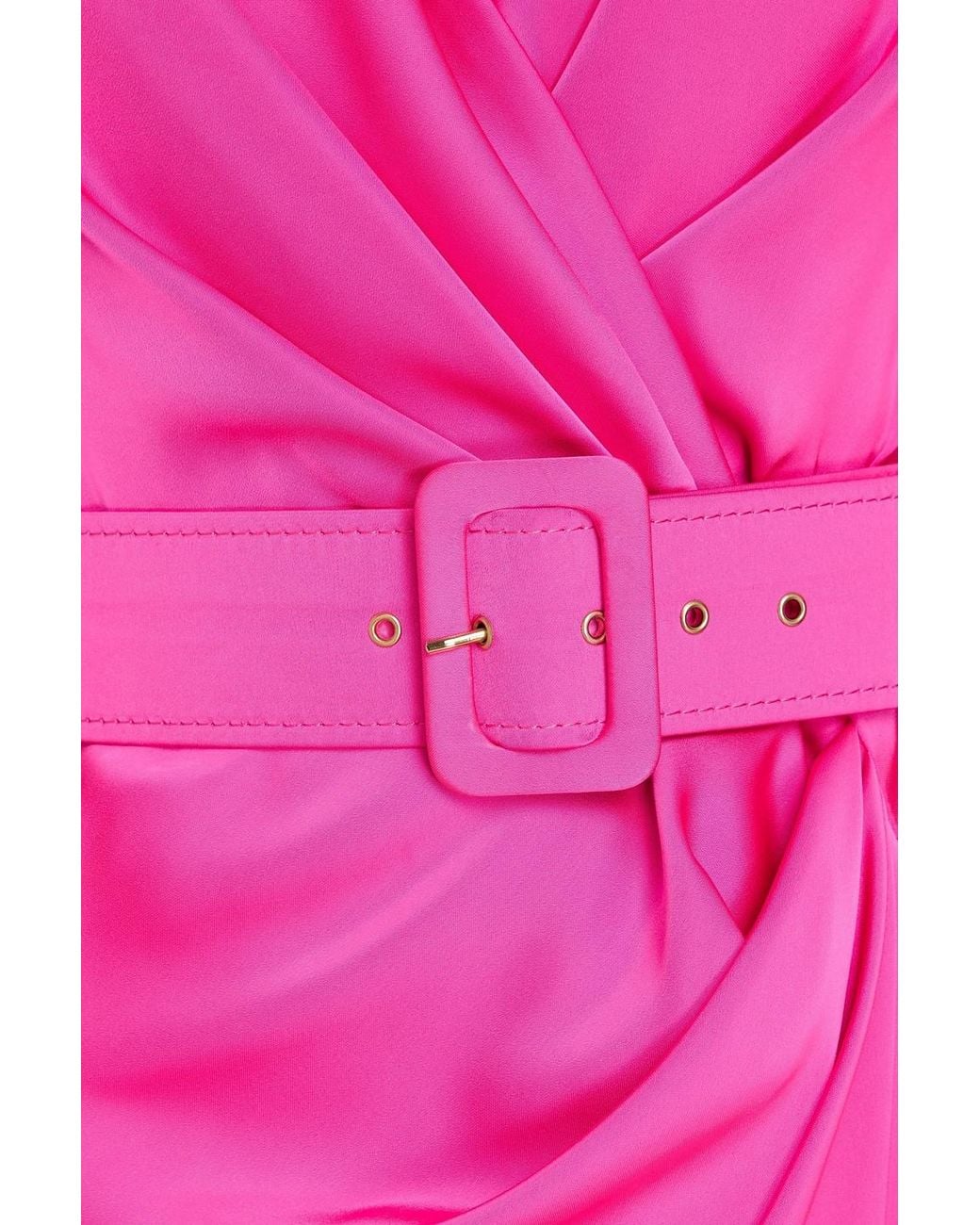 Rhea Costa Pink Wrap-effect Draped Satin Gown