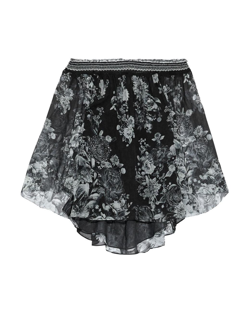 Camilla Off-the-shoulder Crystal-embellished Floral-print Silk-georgette Blouse in Black - Lyst