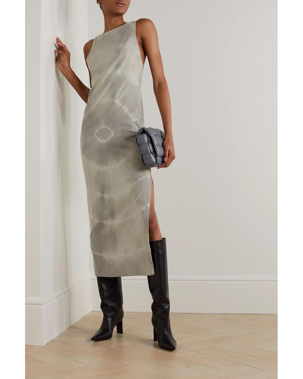 Conner Ives White Open-back Tie-dyed Faux Suede Midi Dress