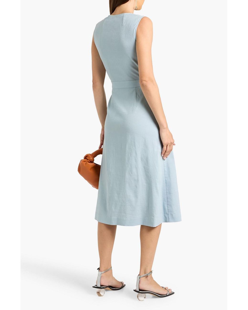 Theory Blue Linen-Blend Midi Wrap Dress