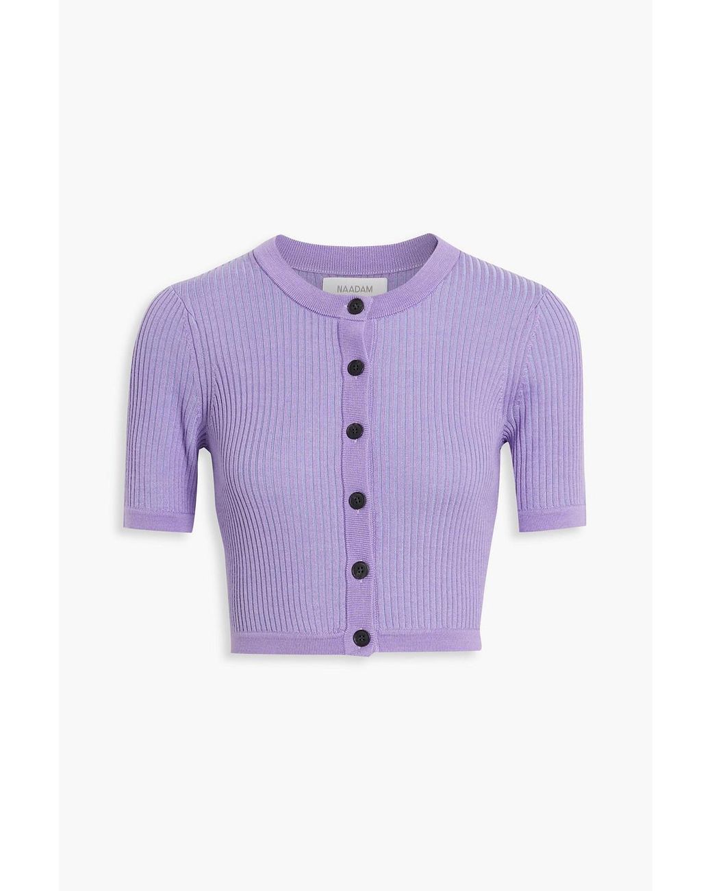 NAADAM Cropped Ribbed Merino Wool And Silk-blend Cardigan in Purple | Lyst