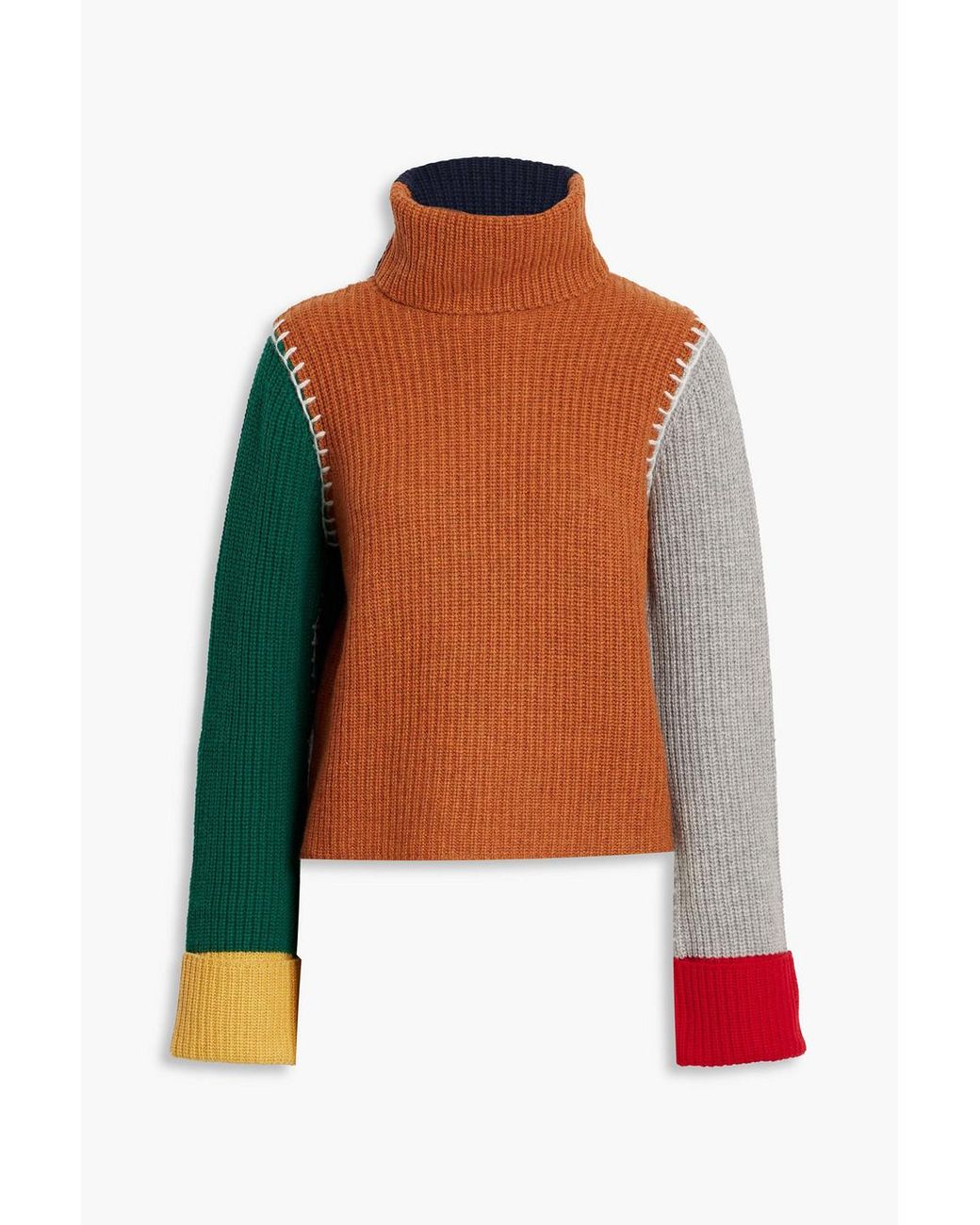 Autumn Cashmere Color block Ribbed Cashmere Turtleneck Sweater in