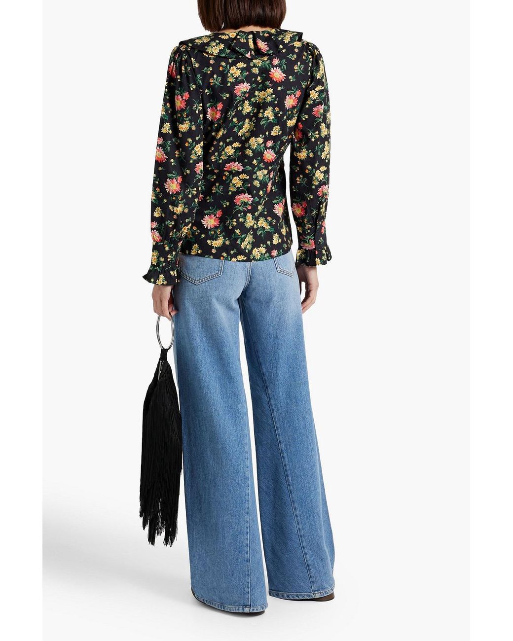 BATSHEVA Black Nia oberteil aus baumwollpopeline mit floralem print und rüschen