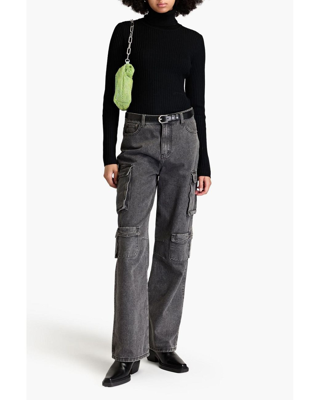 Ganni Blue Rollkragenoberteil aus gerippter merinowolle