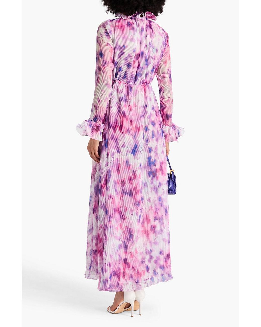 ROTATE BIRGER CHRISTENSEN Pink Plissé Floral-Print Georgette Maxi Dress