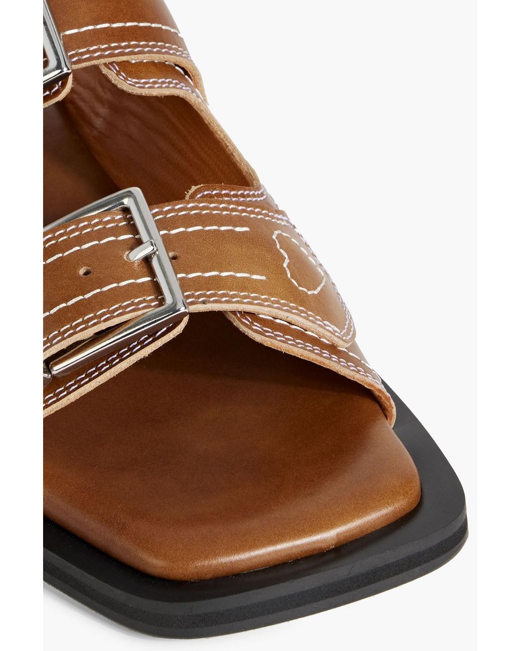 Ganni Leather Slingback Sandals in Brown | Lyst