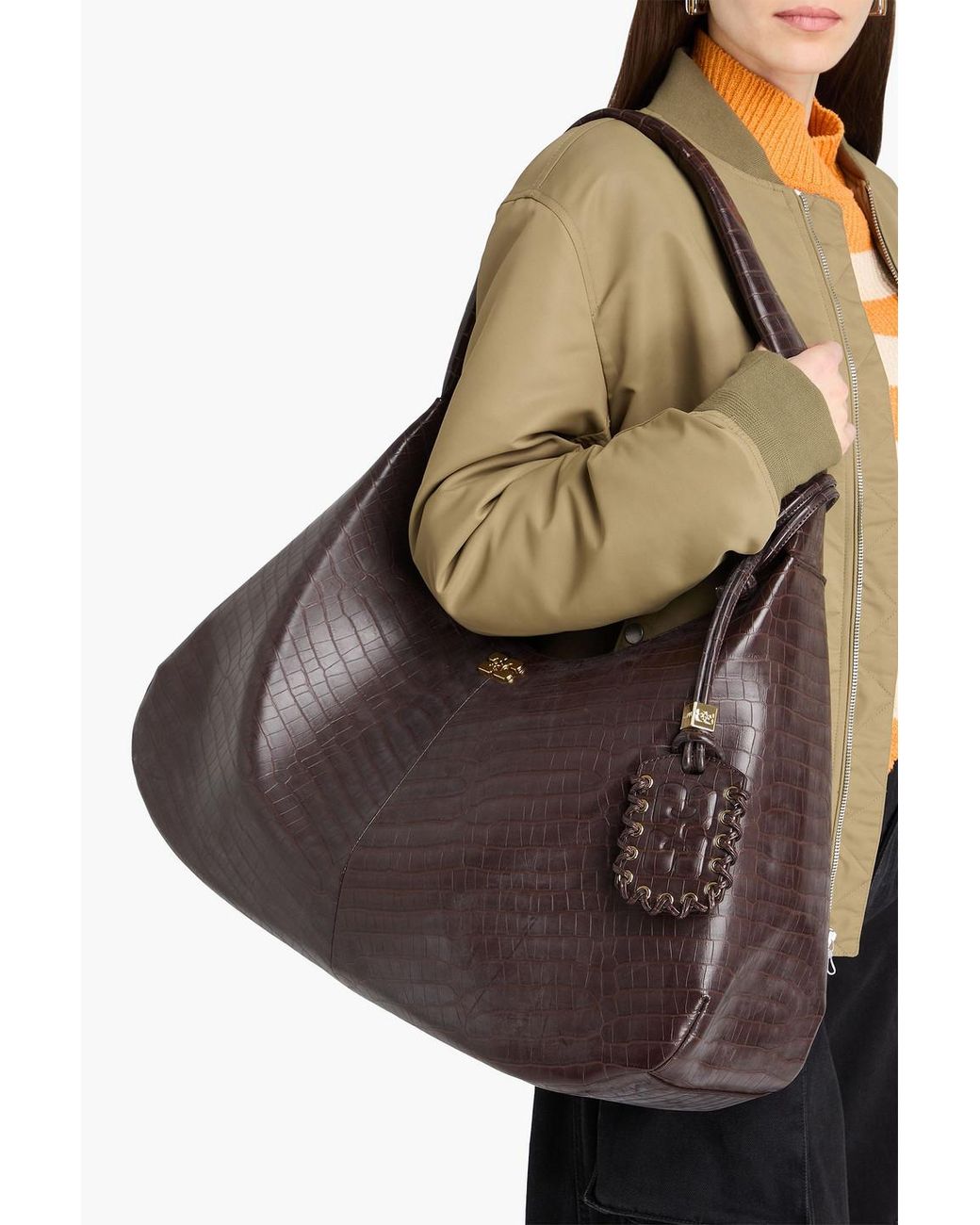 Ganni Black Croc-Effect Leather-Blend Shoulder Bag