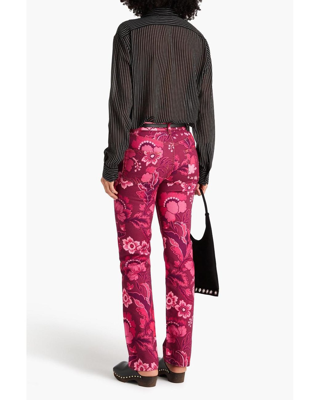 Etro Red Floral-print High-rise Straight-leg Jeans