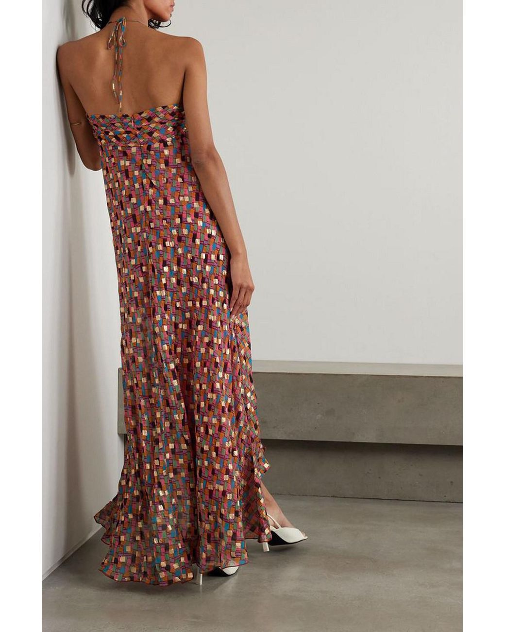 rixo samira halter maxi dress RIXO Samira Printed Fil Coup Georgette Halterneck Maxi Dress