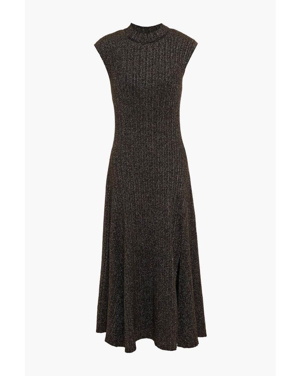 Maje Rosette Metallic Ribbed-knit Midi Dress in Black | Lyst