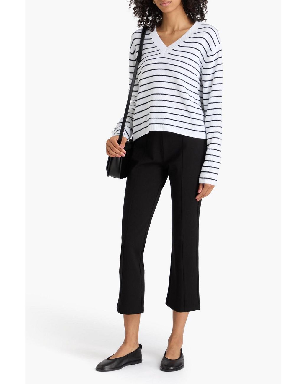 Theory White Striped Cotton Sweater