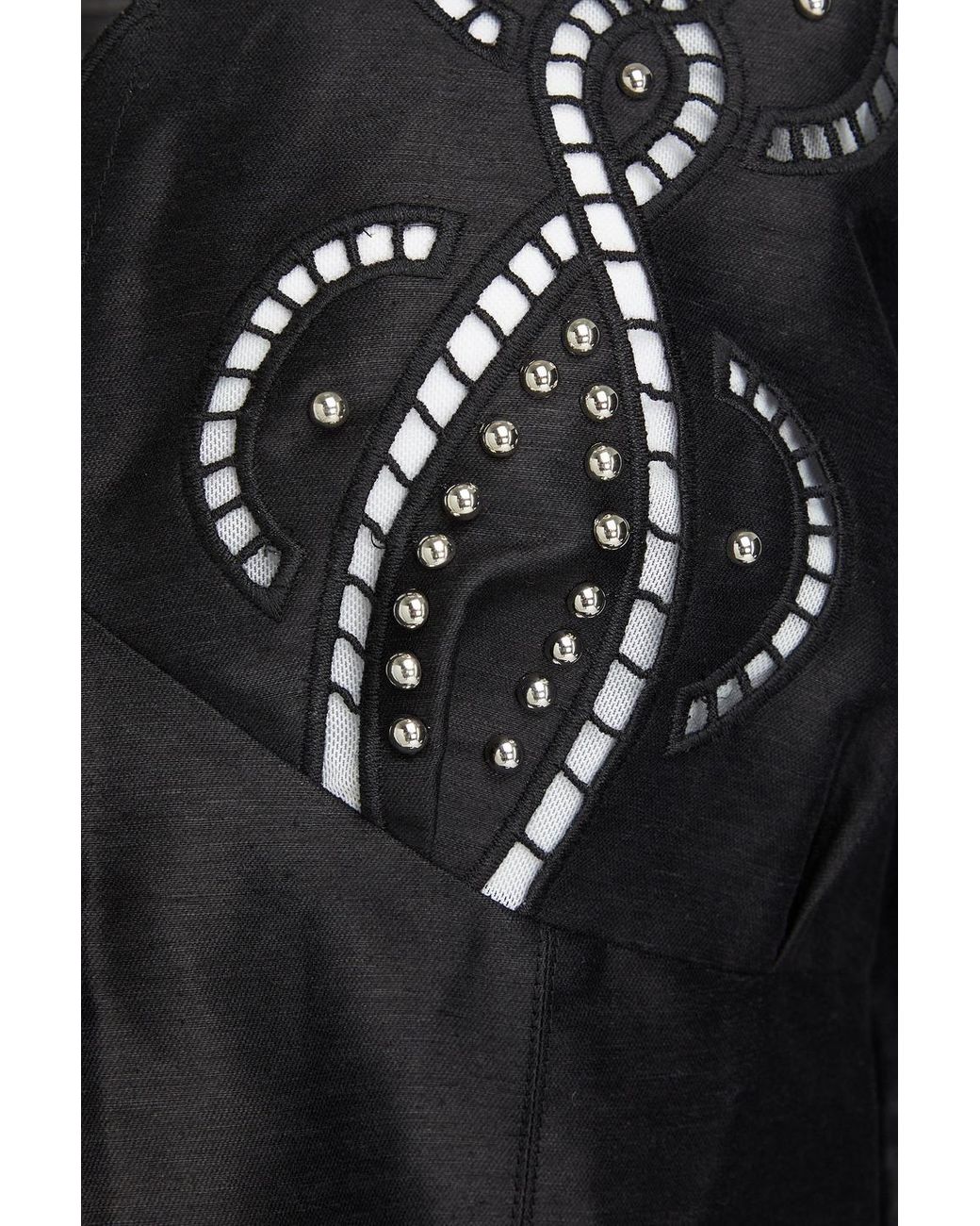 Maje Black Studded Linen-Blend Mini Dress